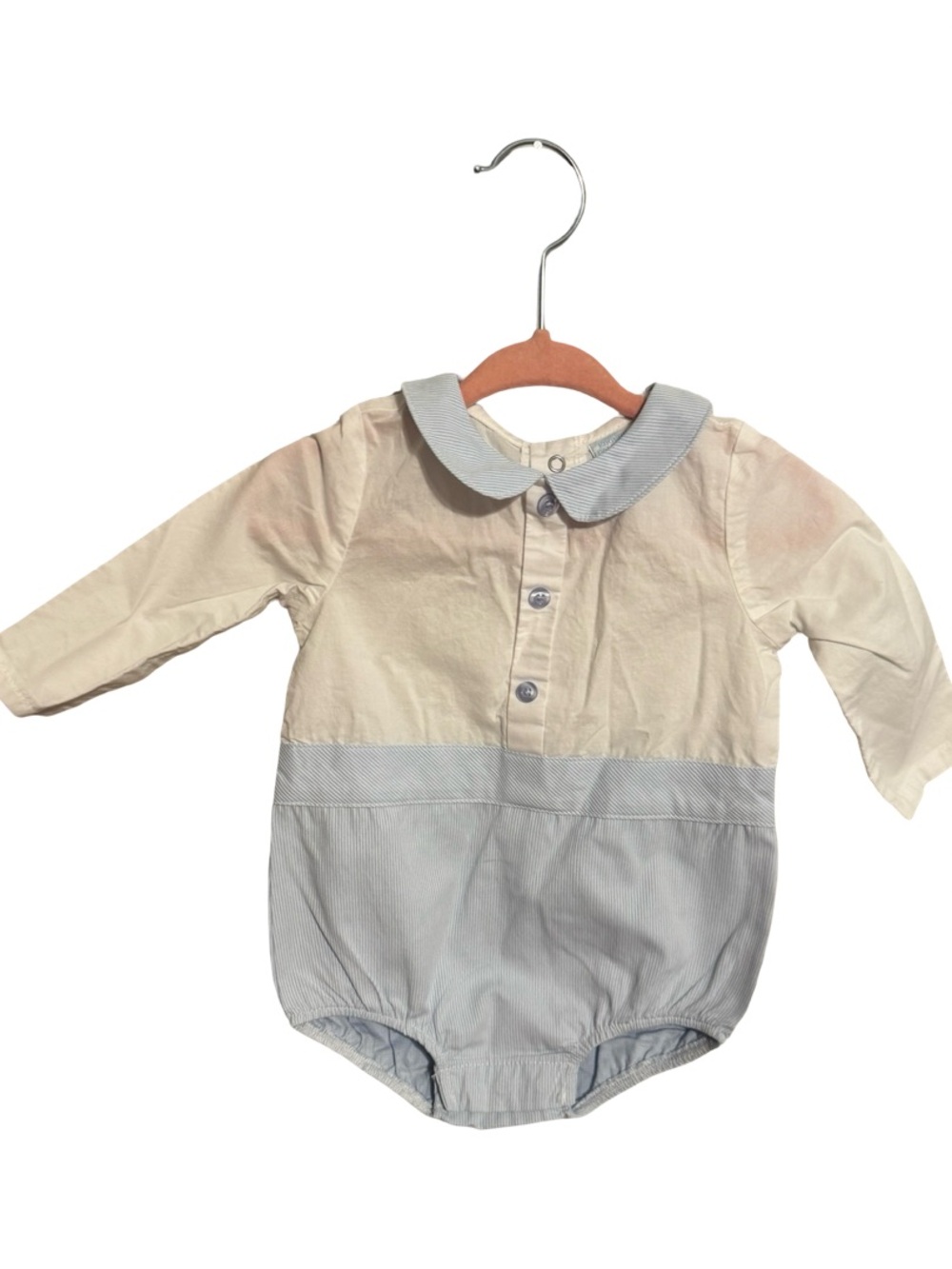Edgehill Collection Boys Blue White Bubble Romper 6M Peter Pan Collar